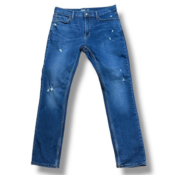 Old Navy Slim Jeans Mens Medium Wash Distressed Stretch Denim Size 34/32 - Picture 1 of 5